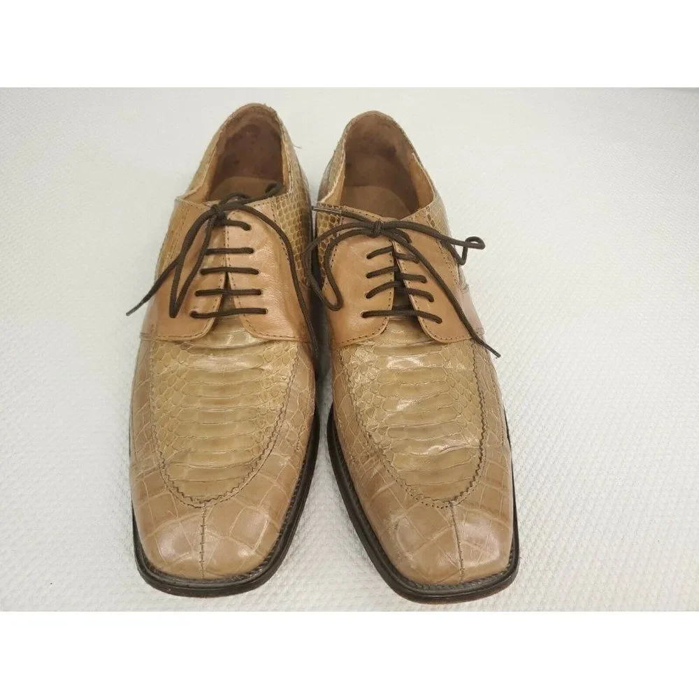 Vintage Stacy Adams Genuine Snakeskin Lace Up Men's Shoes Tan Size 9 Oxfords